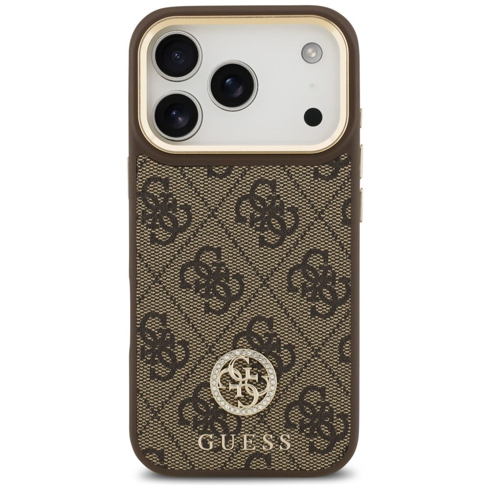 Guess 4G Strass Logo MagSafe dėklas, skirtas iPhone 17 Pro - ruda