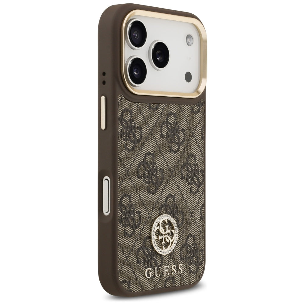 Guess 4G Strass Logo MagSafe dėklas, skirtas iPhone 17 Pro - ruda