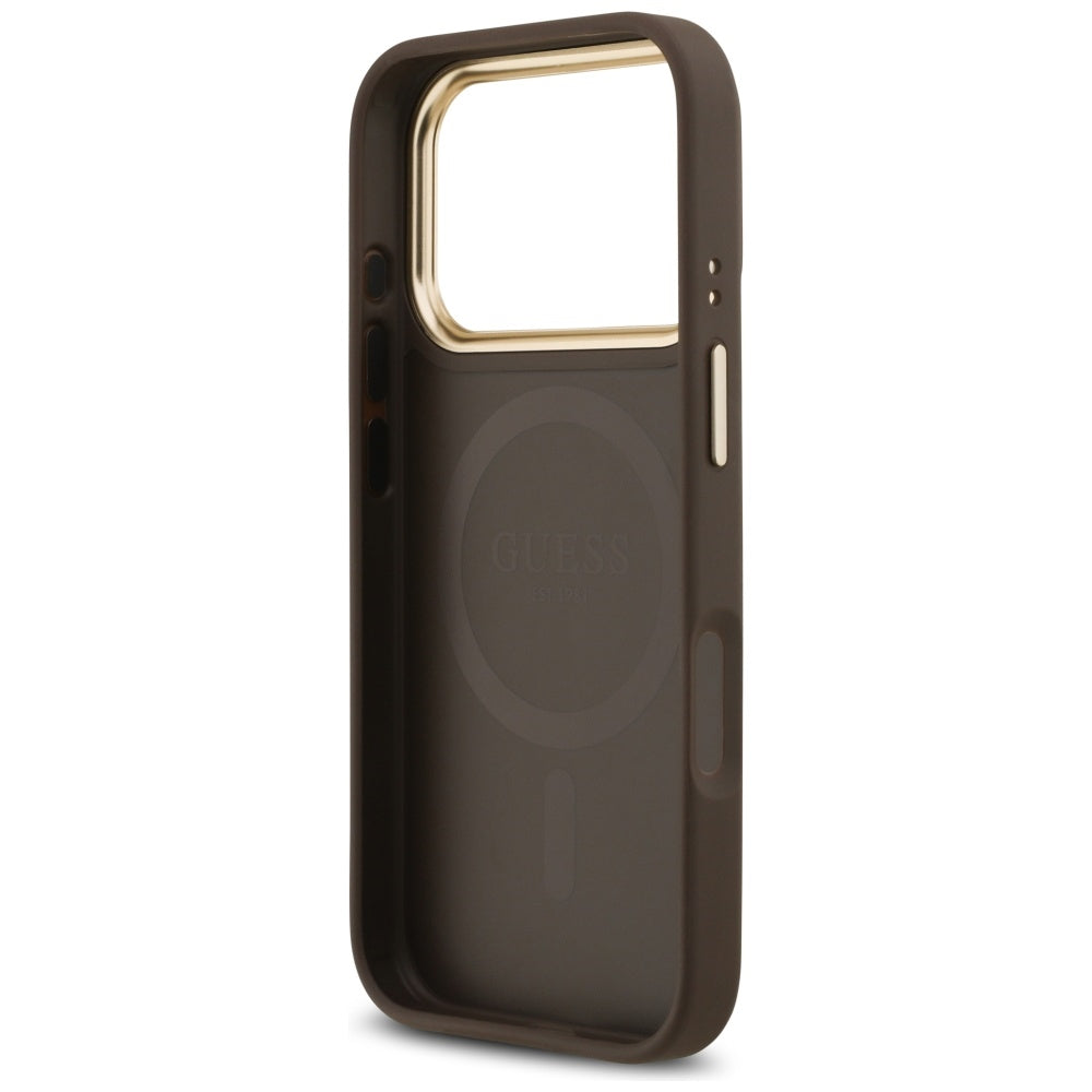 Guess 4G Strass Logo MagSafe dėklas, skirtas iPhone 17 Pro - ruda