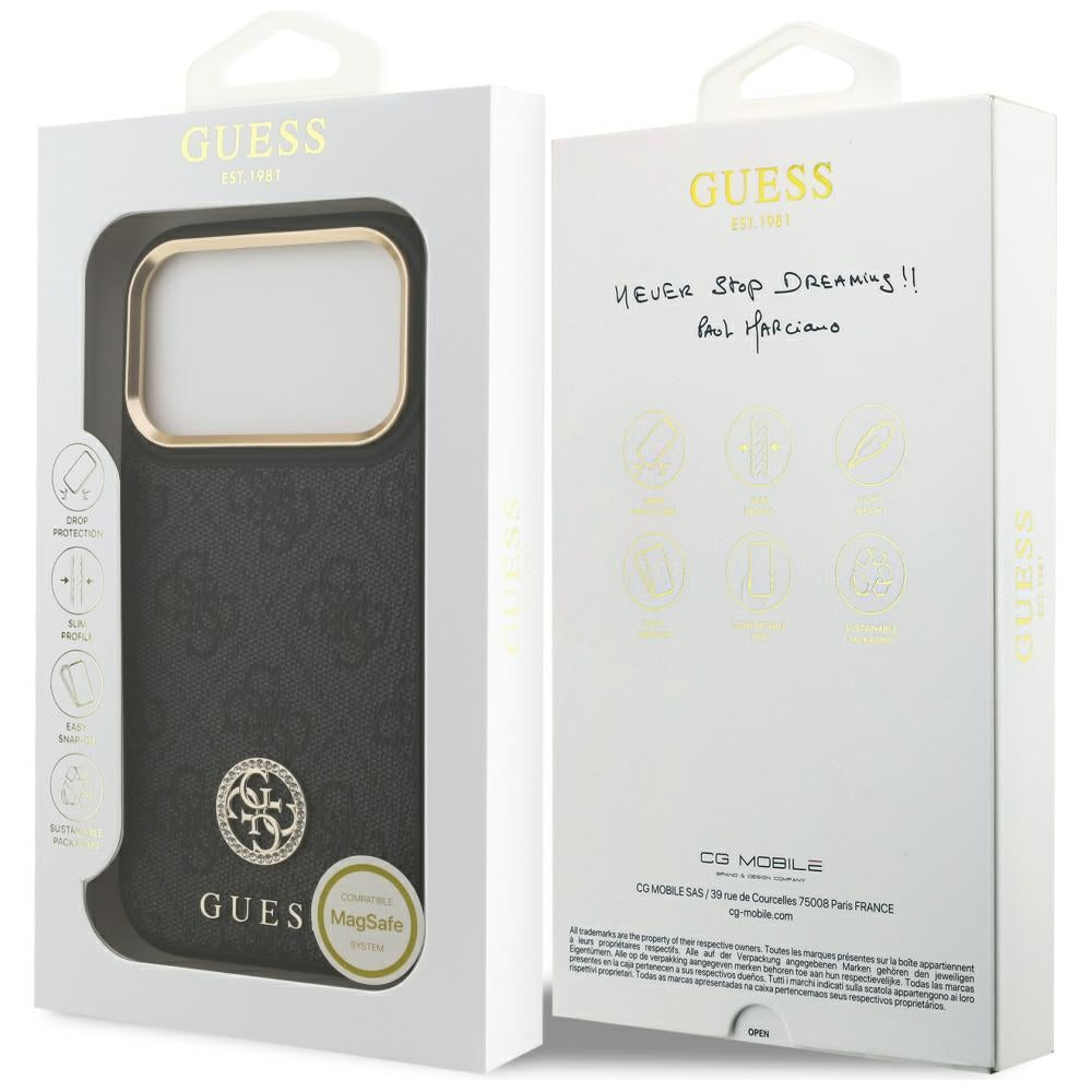 Guess 4G Strass Logo MagSafe dėklas iPhone 17 Pro - juodas