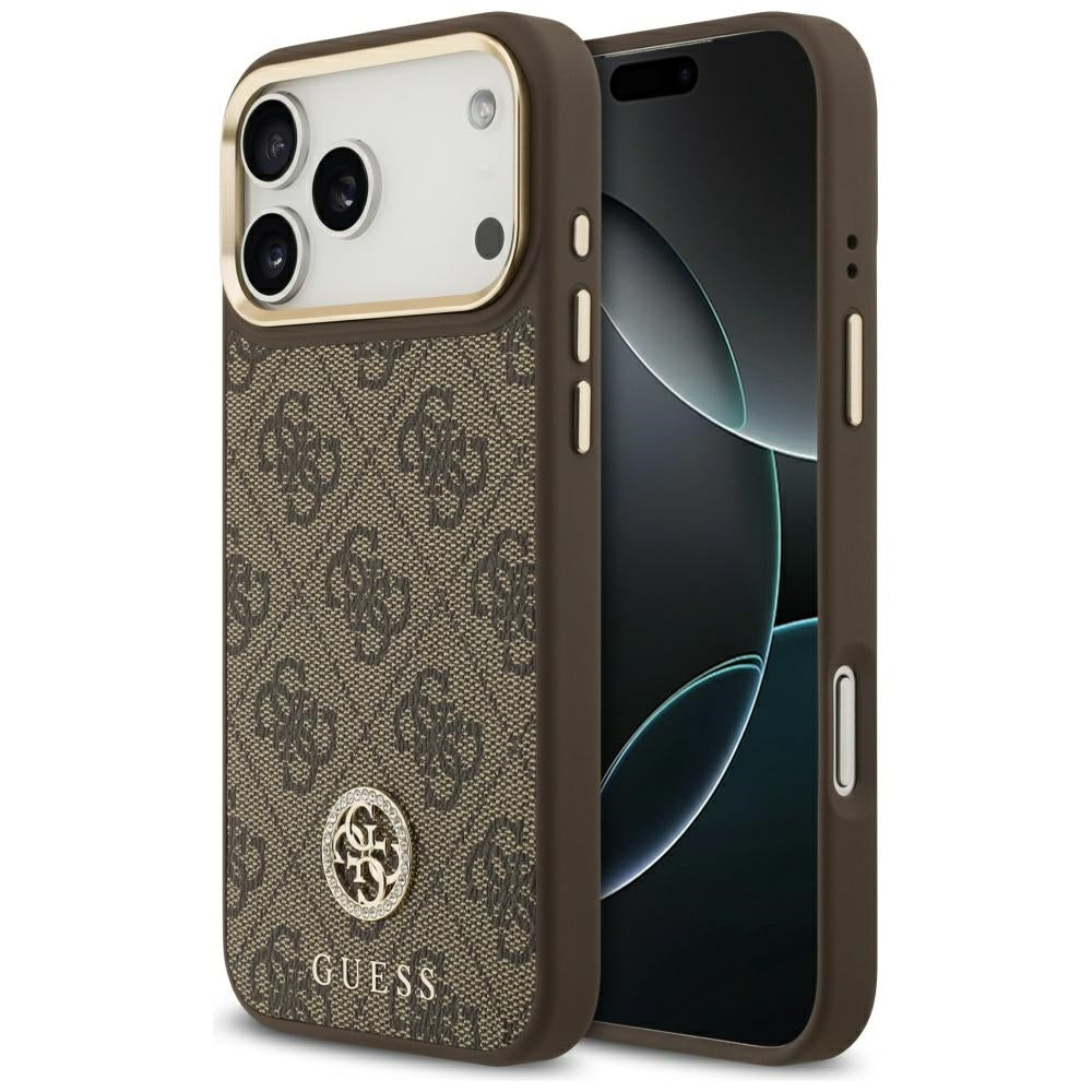 Guess 4G Strass Logo MagSafe Dėklas, skirtas iPhone 17 Pro Max - ruda
