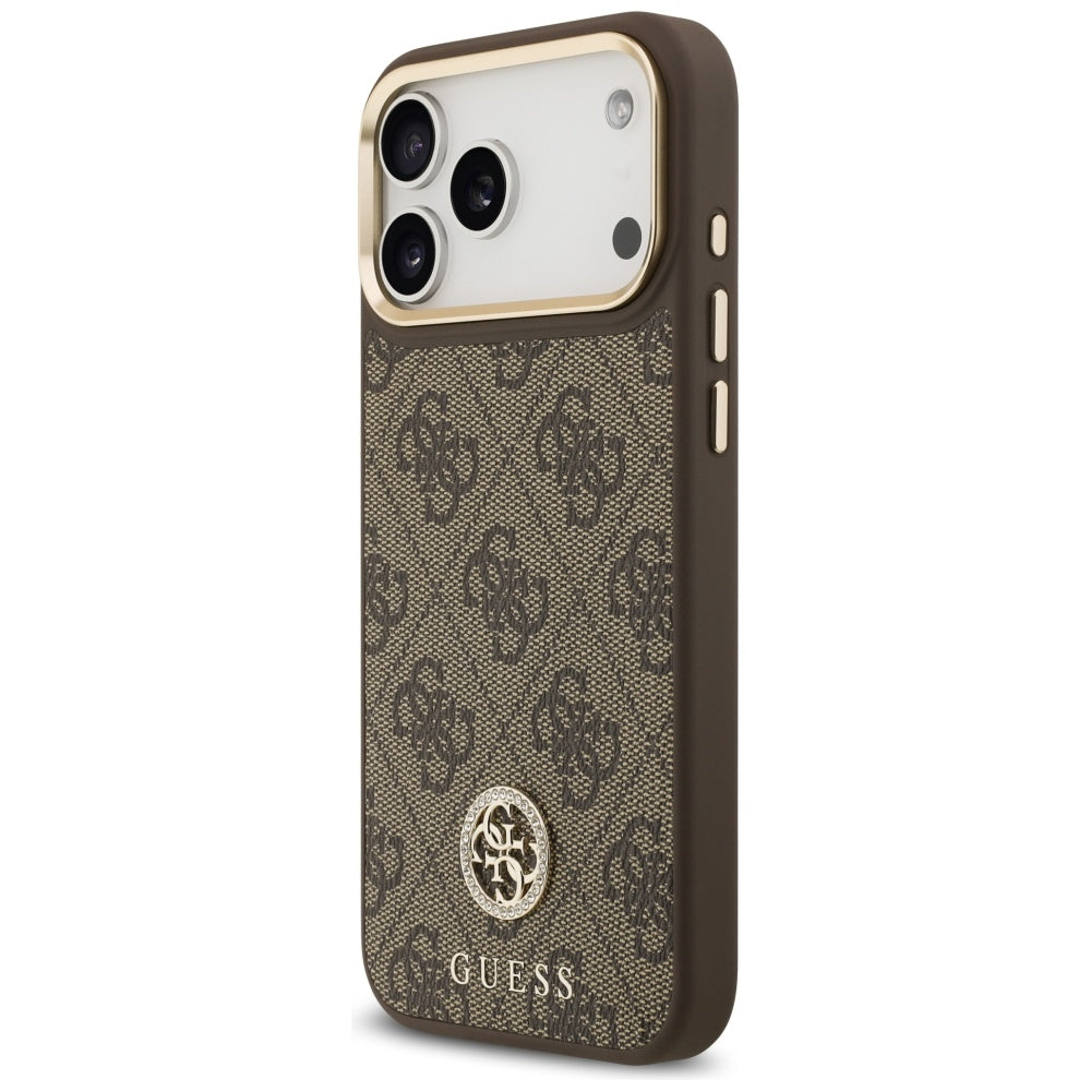 Guess 4G Strass Logo MagSafe Dėklas, skirtas iPhone 17 Pro Max - ruda