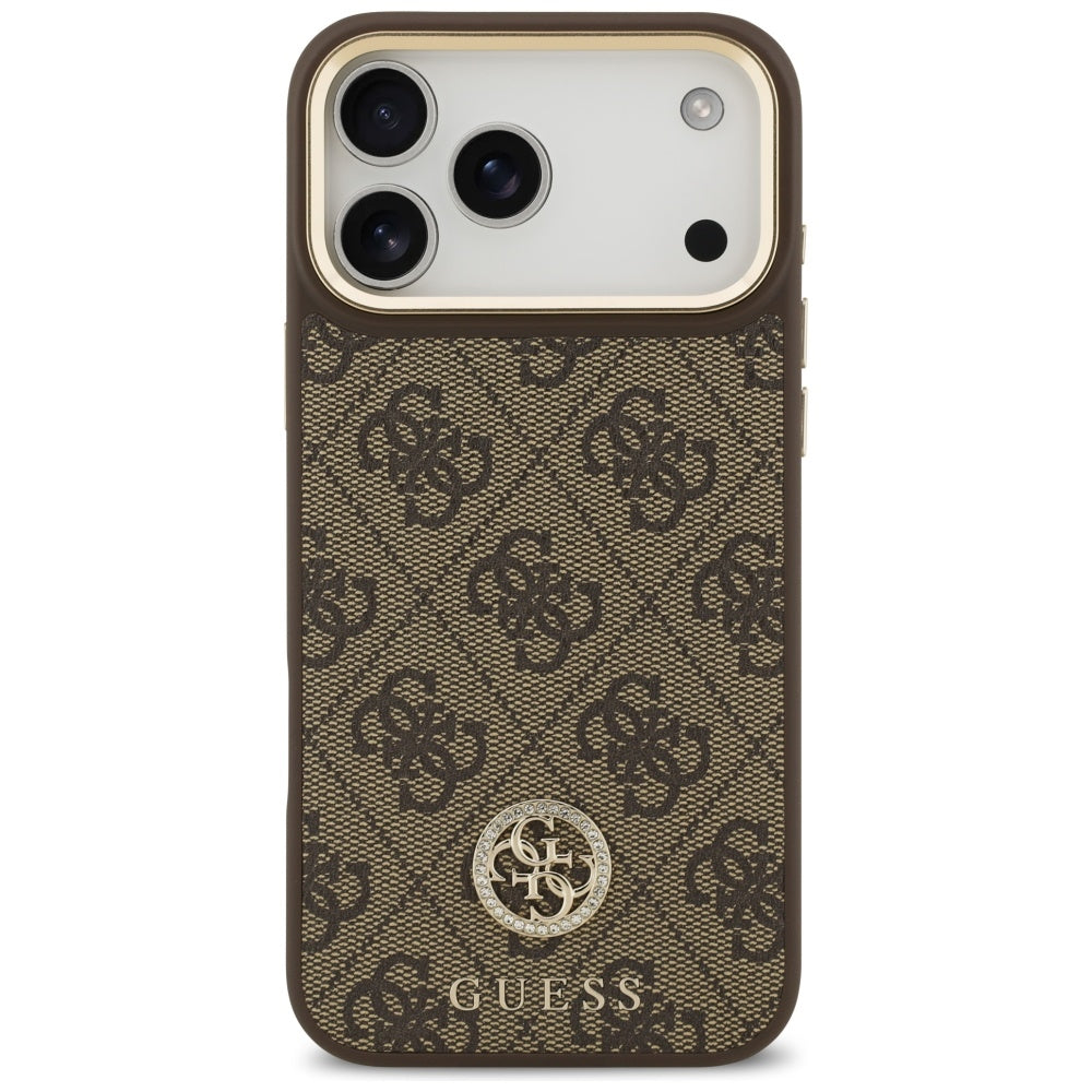 Guess 4G Strass Logo MagSafe Dėklas, skirtas iPhone 17 Pro Max - ruda