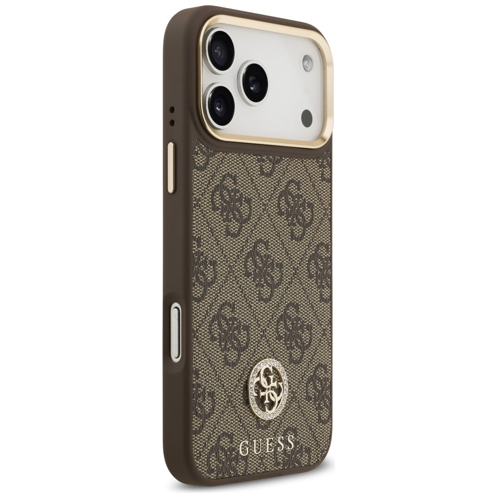 Guess 4G Strass Logo MagSafe Dėklas, skirtas iPhone 17 Pro Max - ruda