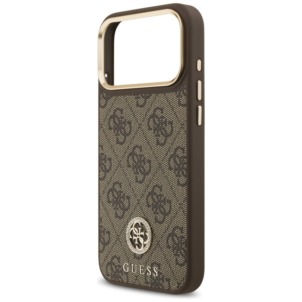 Guess 4G Strass Logo MagSafe Dėklas, skirtas iPhone 17 Pro Max - ruda