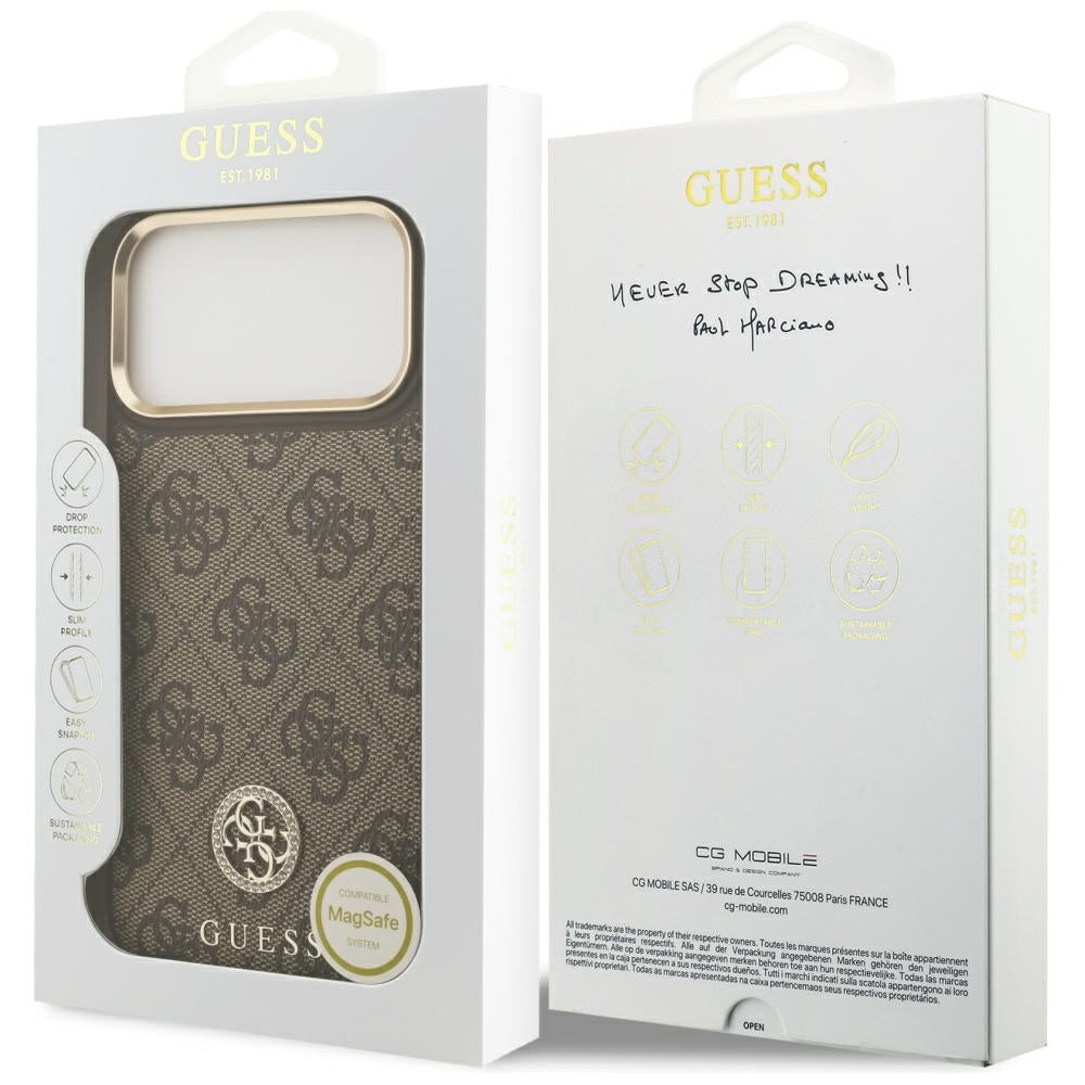 Guess 4G Strass Logo MagSafe Dėklas, skirtas iPhone 17 Pro Max - ruda