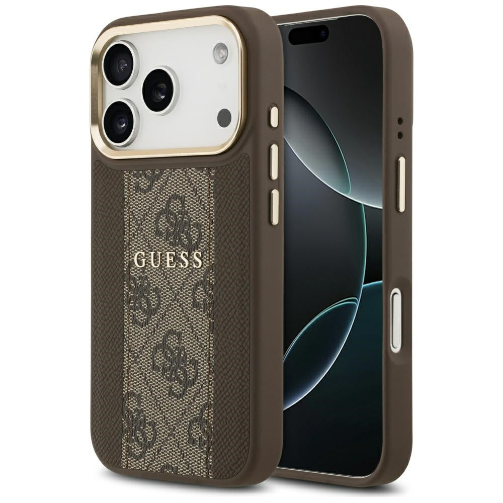 Guess 4G Stripe MagSafe dėklas, skirtas iPhone 17 Pro - ruda