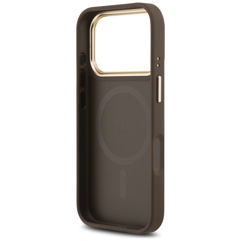 Guess 4G Stripe MagSafe dėklas, skirtas iPhone 17 Pro - ruda