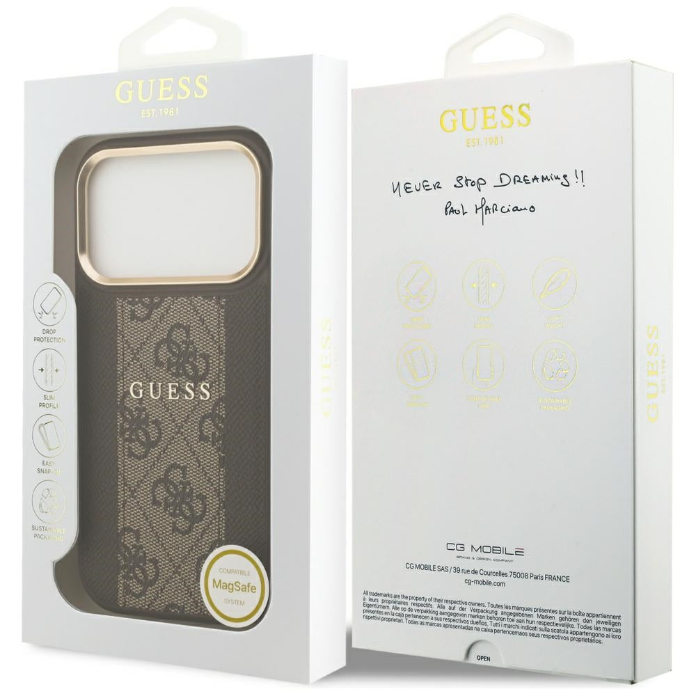 Guess 4G Stripe MagSafe dėklas, skirtas iPhone 17 Pro - ruda