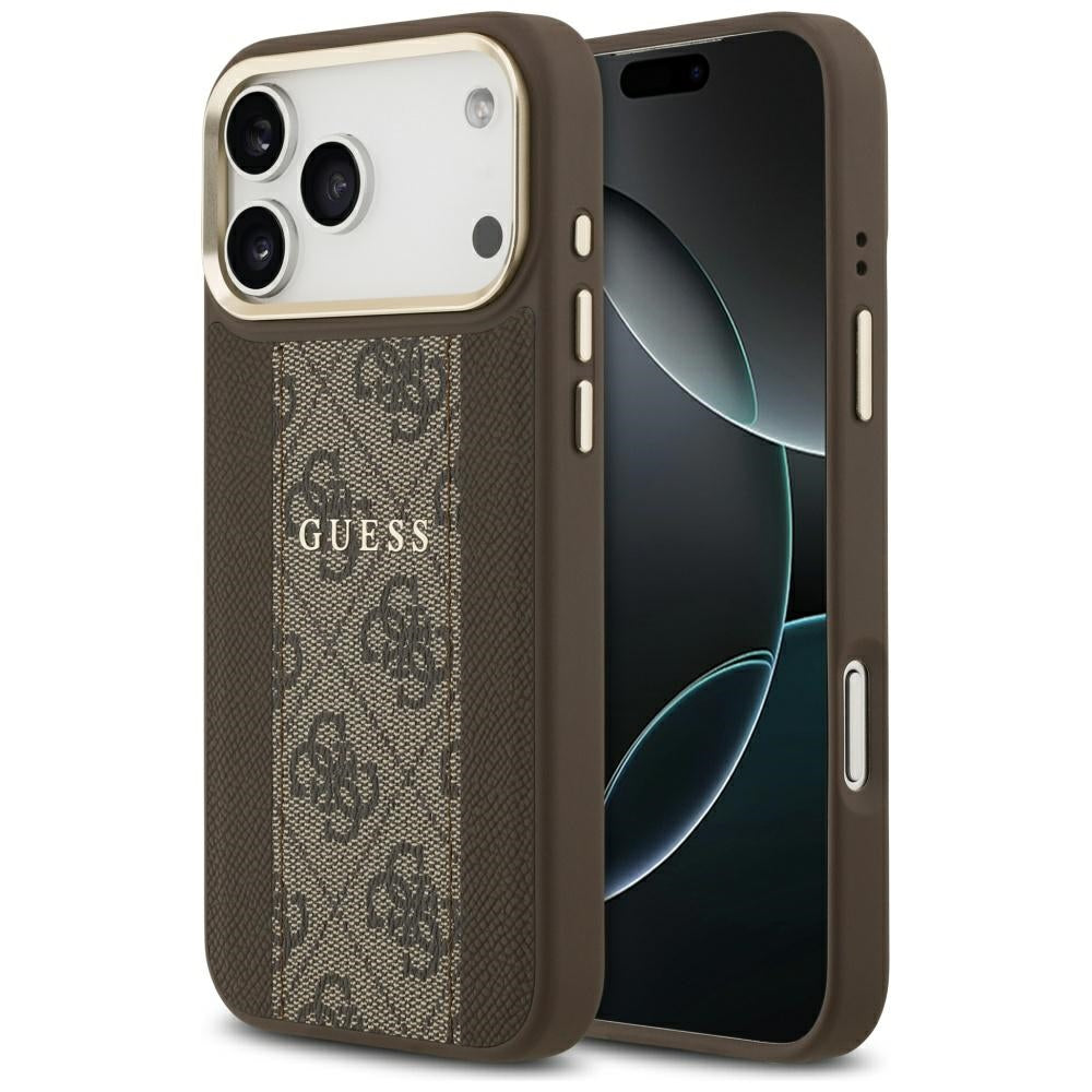 Guess 4G Stripe MagSafe dėklas iPhone 17 Pro Max - rudas -- iPhone 17 Pro Max