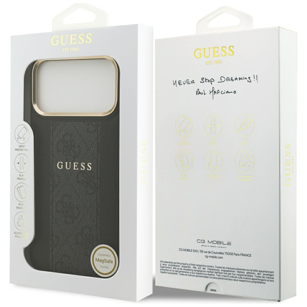 Guess 4G Stripe MagSafe dėklas iPhone 17 Pro Max - juodas -- iPhone 17 Pro Max