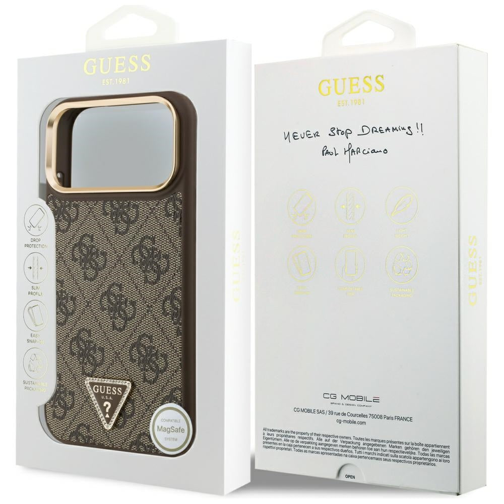 Guess 4G Triangle Logo MagSafe dėklas iPhone 17 Pro Max - Ruda ir Auksinė -- iPhone 17 Pro Max