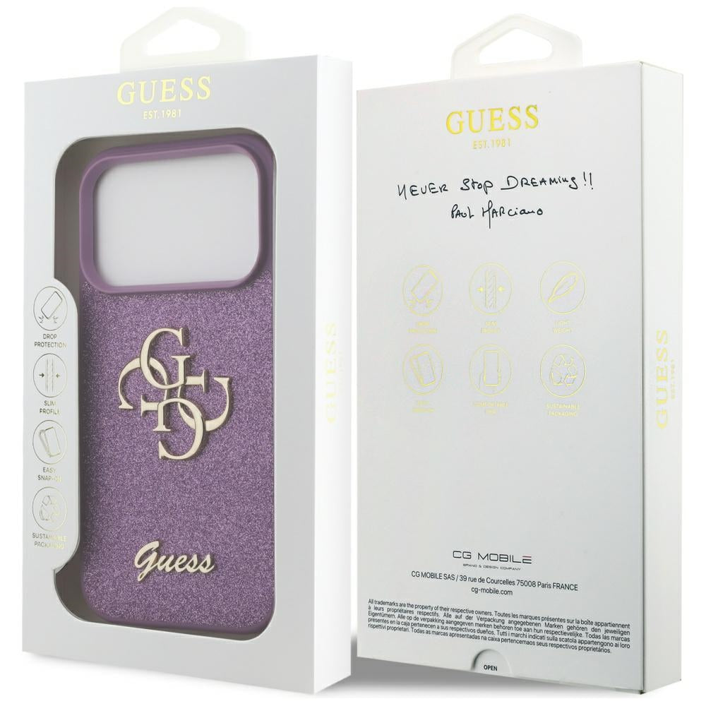 Guess blizgus dėklas iPhone 17 Pro – violetinis -- iPhone 17 Pro