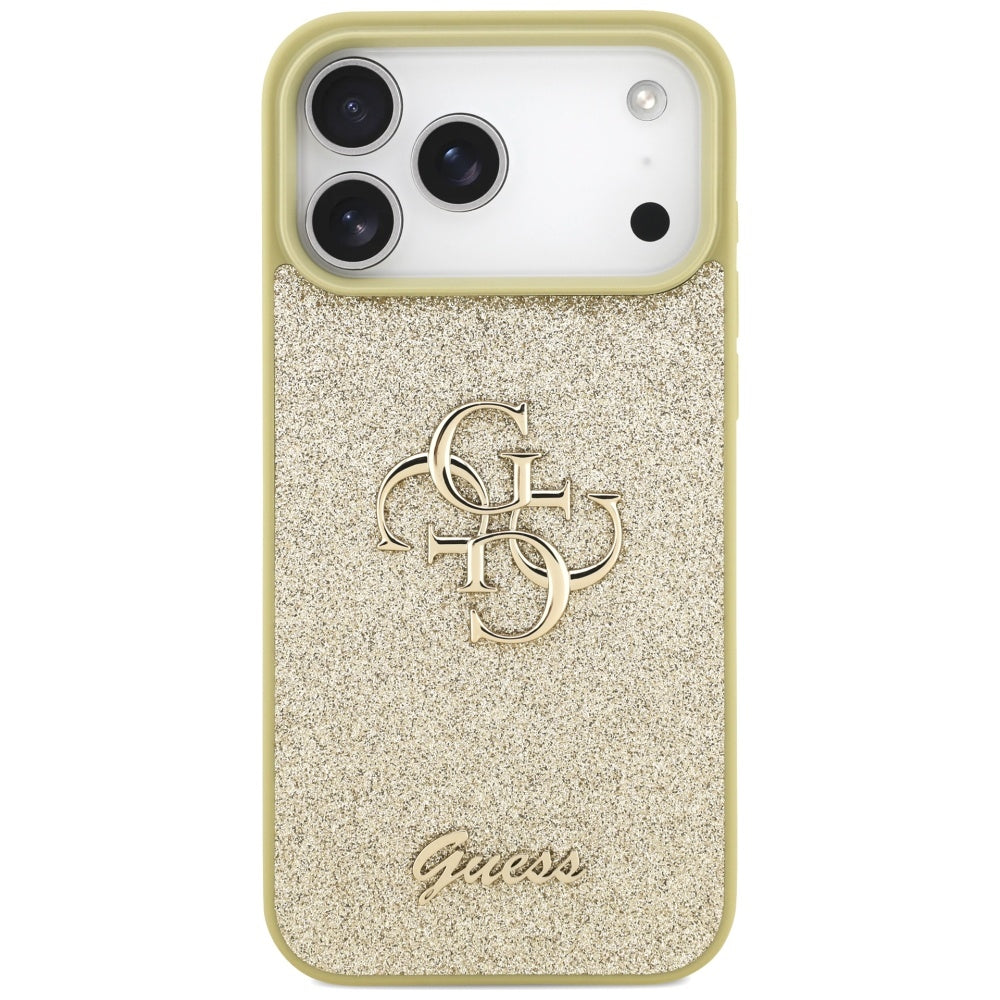 Guess blizgus dėklas iPhone 17 Pro Max – auksinis
