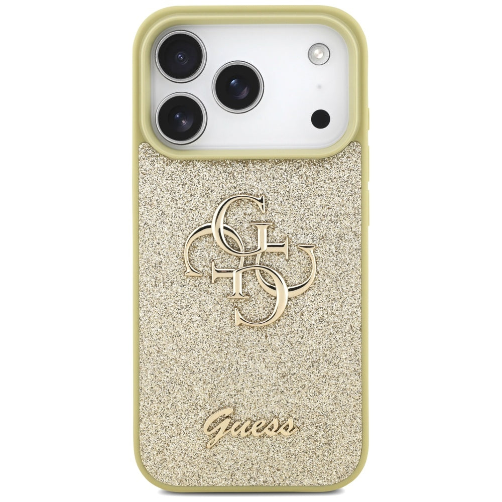Guess blizgus 4G dėklas iPhone 17 Pro – auksinis
