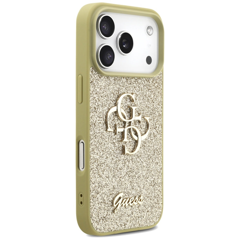 Guess blizgus 4G dėklas iPhone 17 Pro – auksinis