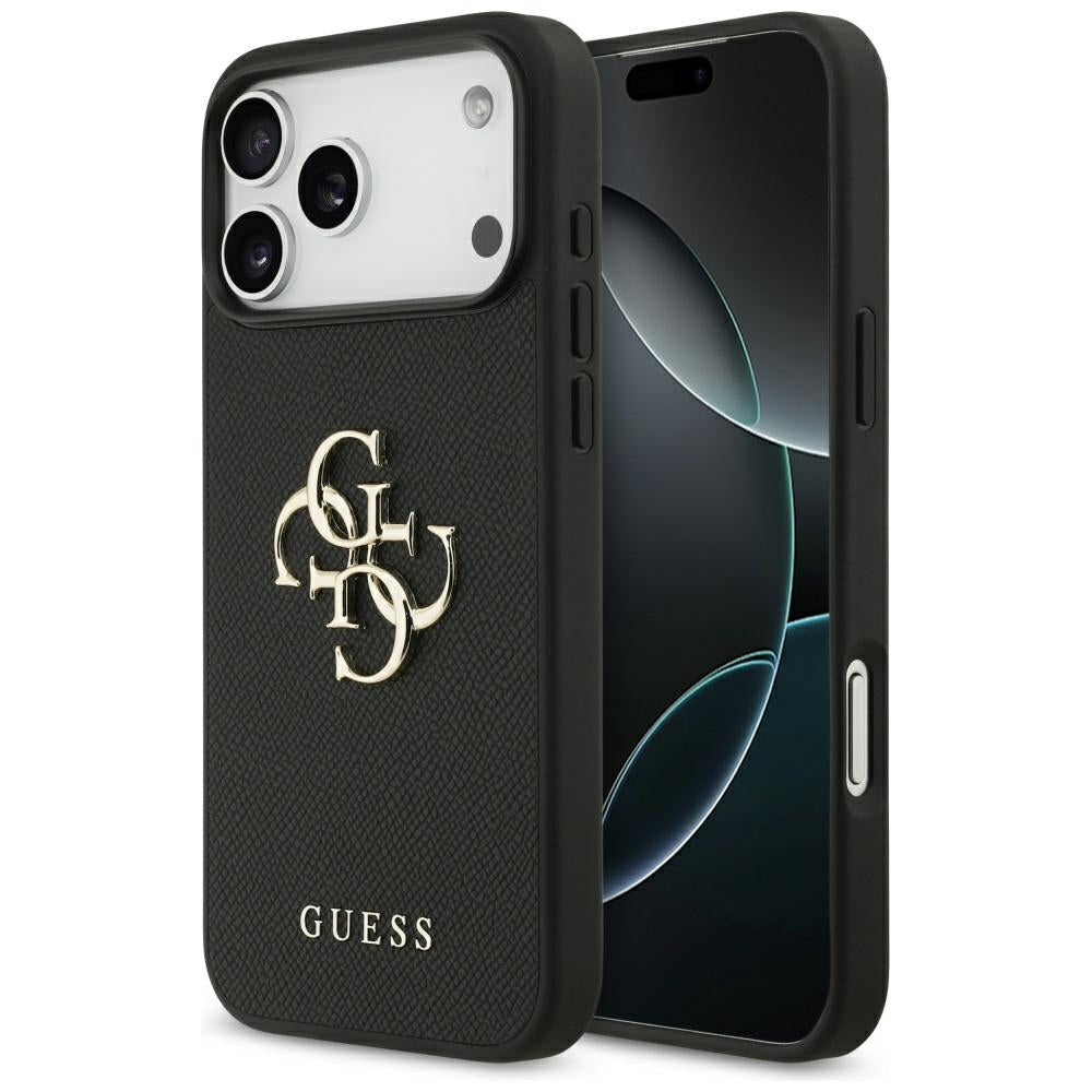 Guess Grained Big 4G & Classic Logo dėklas, skirtas iPhone 17 Pro Max - juodas