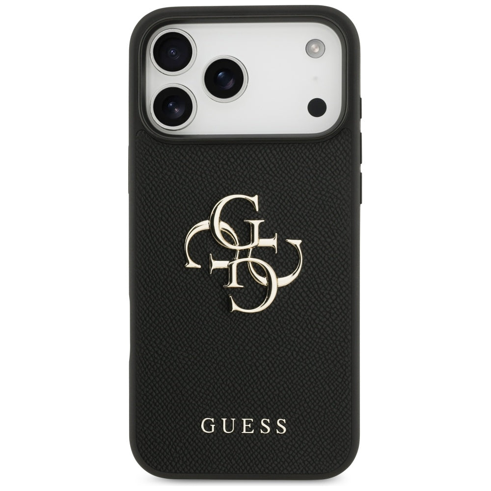 Guess Grained Big 4G & Classic Logo dėklas, skirtas iPhone 17 Pro Max - juodas