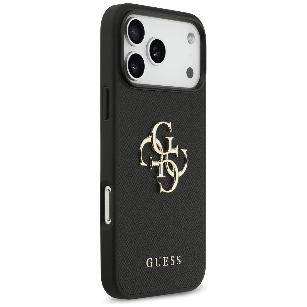 Guess Grained Big 4G & Classic Logo dėklas, skirtas iPhone 17 Pro Max - juodas
