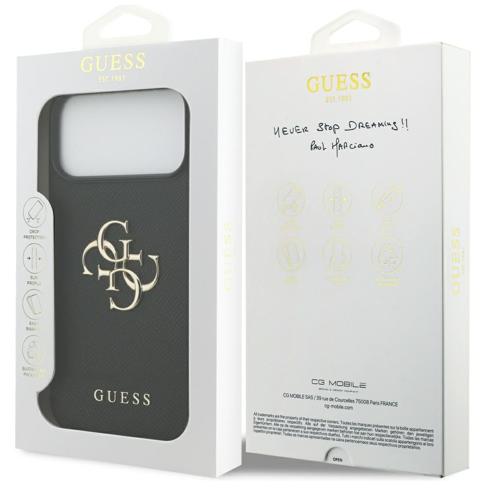 Guess Grained Big 4G & Classic Logo dėklas, skirtas iPhone 17 Pro Max - juodas