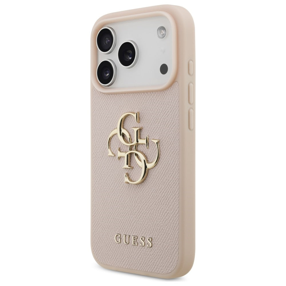 Guess grūdėtos eko odos dėklas iPhone 17 Pro – rožinis