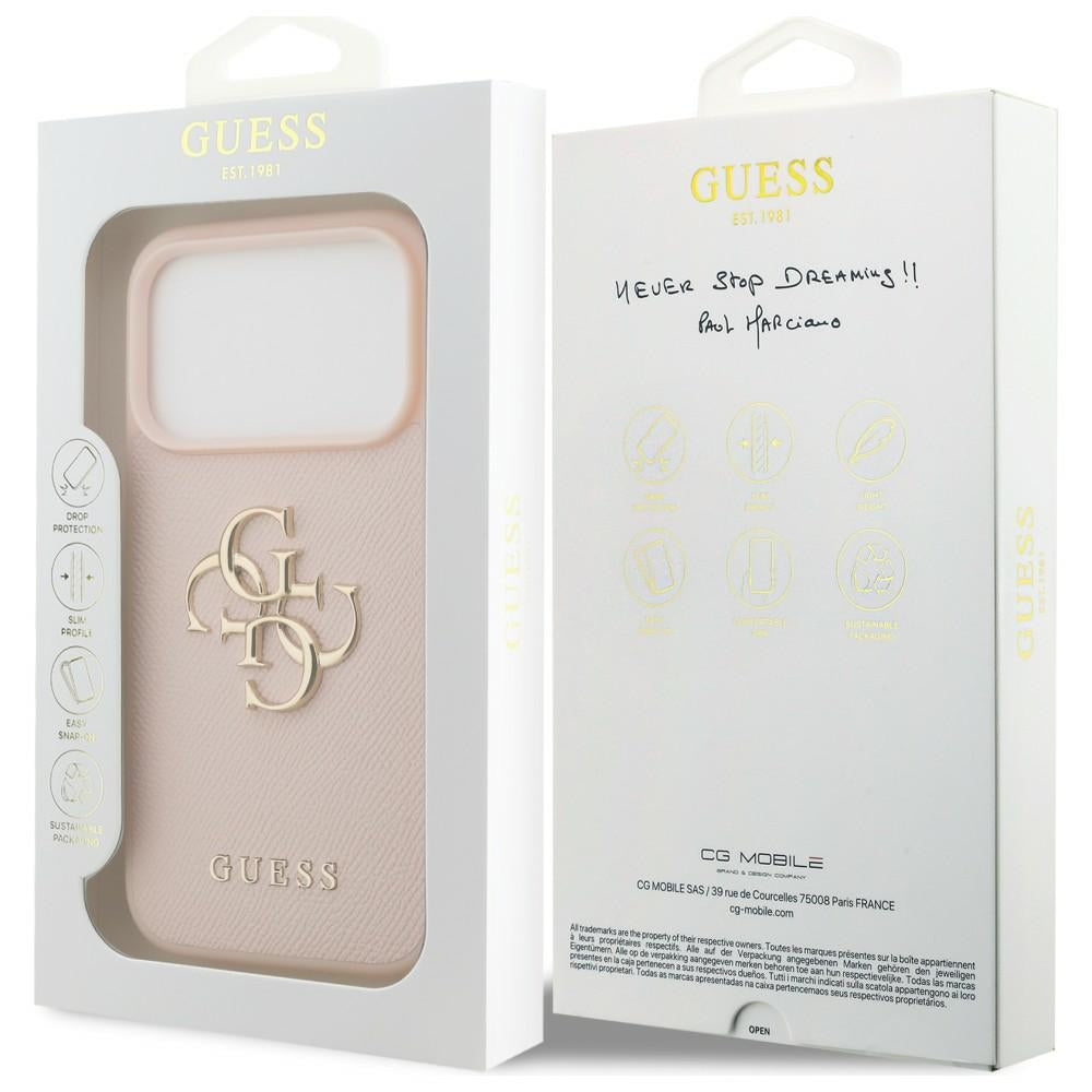 Guess grūdėtos eko odos dėklas iPhone 17 Pro – rožinis
