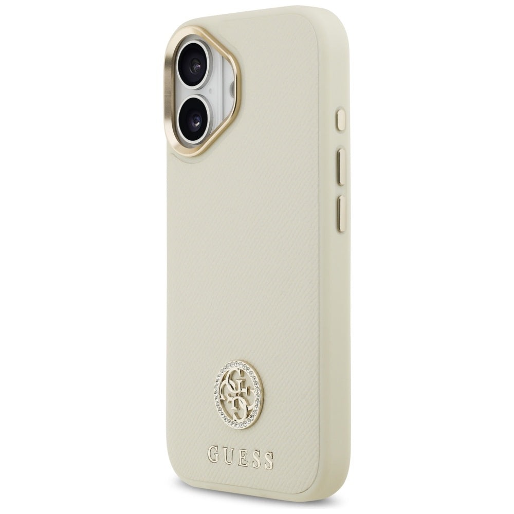 Guess Grained Strass Logo MagSafe dėklas, skirtas iPhone 17 - smėlio spalvos