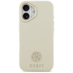 Guess Grained Strass Logo MagSafe dėklas, skirtas iPhone 17 - smėlio spalvos
