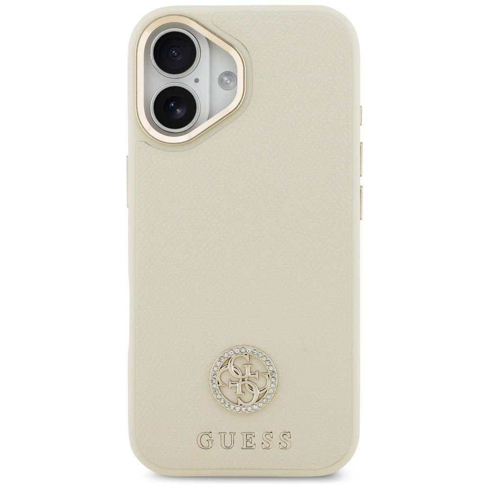Guess Grained Strass Logo MagSafe dėklas, skirtas iPhone 17 - smėlio spalvos