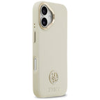 Guess Grained Strass Logo MagSafe dėklas, skirtas iPhone 17 - smėlio spalvos
