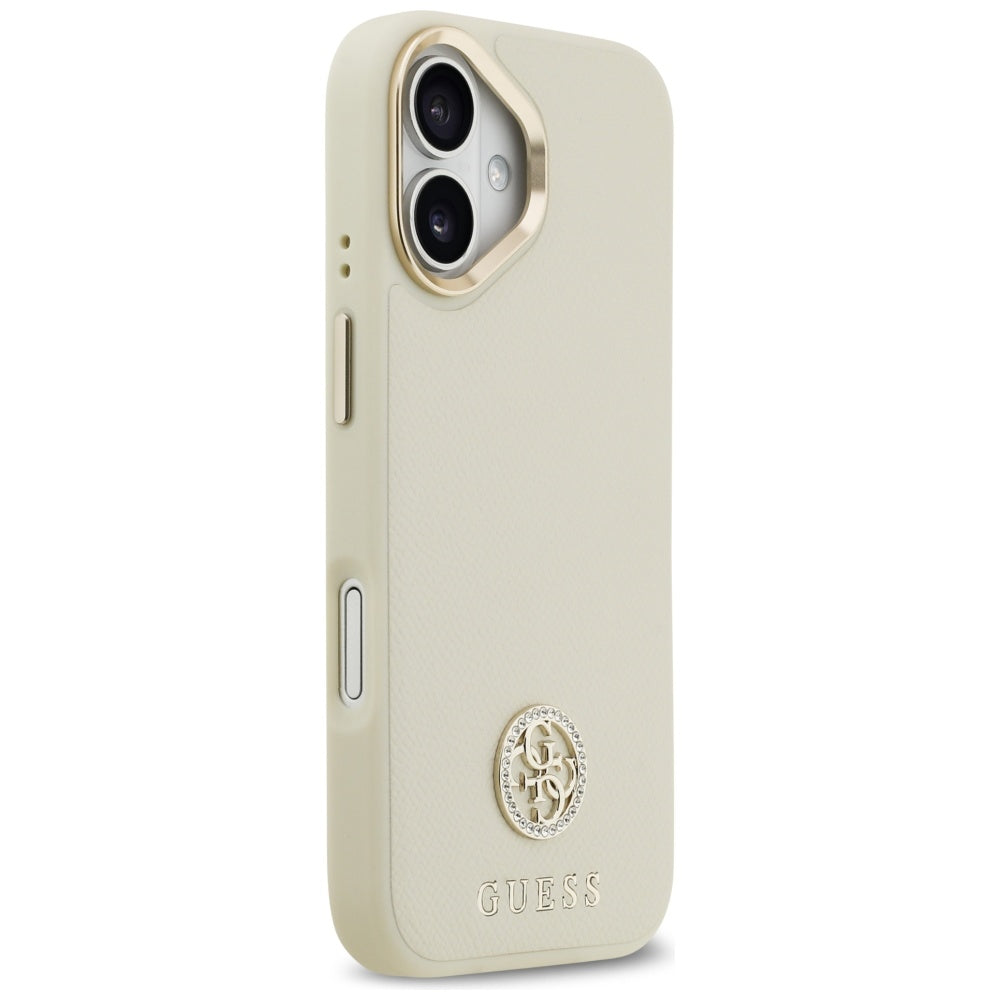 Guess Grained Strass Logo MagSafe dėklas, skirtas iPhone 17 - smėlio spalvos