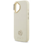 Guess Grained Strass Logo MagSafe dėklas, skirtas iPhone 17 - smėlio spalvos