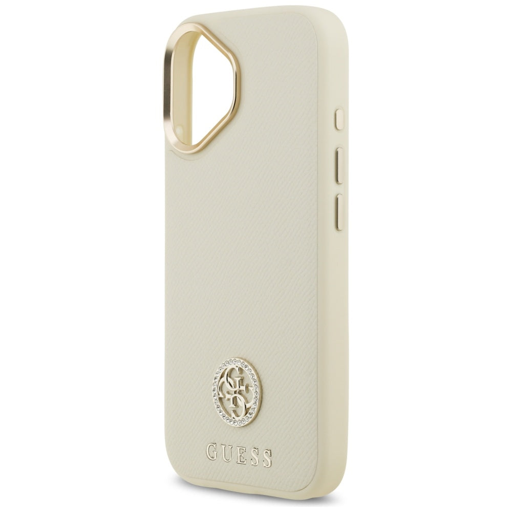 Guess Grained Strass Logo MagSafe dėklas, skirtas iPhone 17 - smėlio spalvos