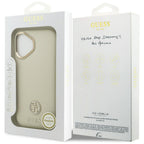 Guess Grained Strass Logo MagSafe dėklas, skirtas iPhone 17 - smėlio spalvos