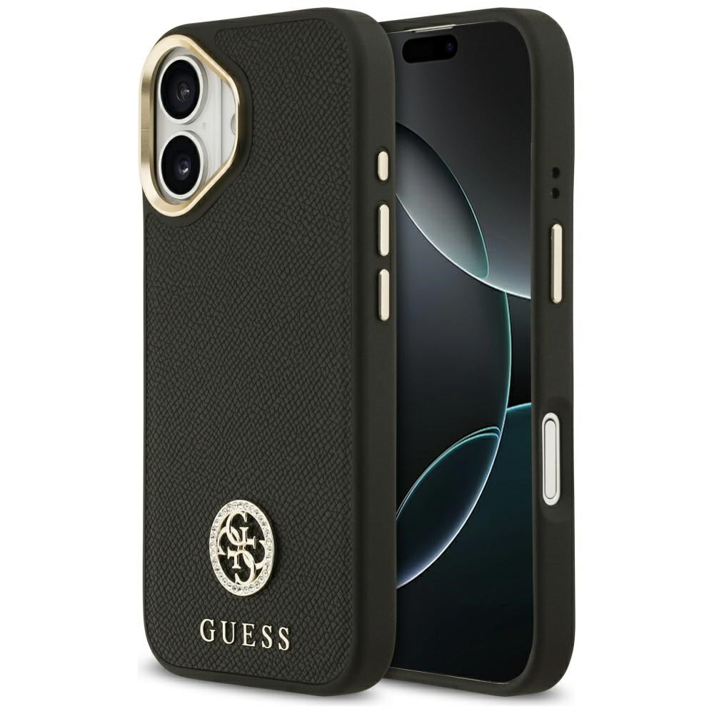 Guess Grained Strass Logo MagSafe dėklas iPhone 17 - juodas