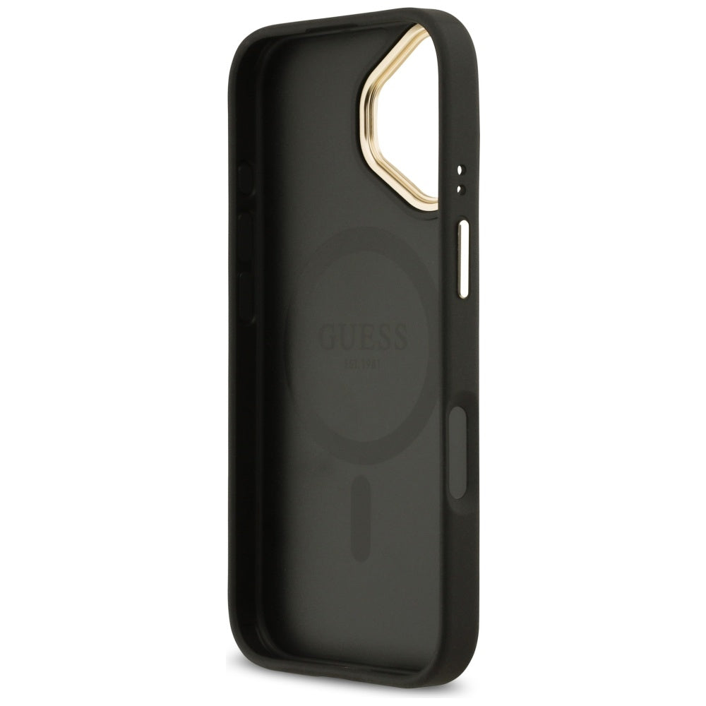 Guess Grained Strass Logo MagSafe dėklas iPhone 17 - juodas