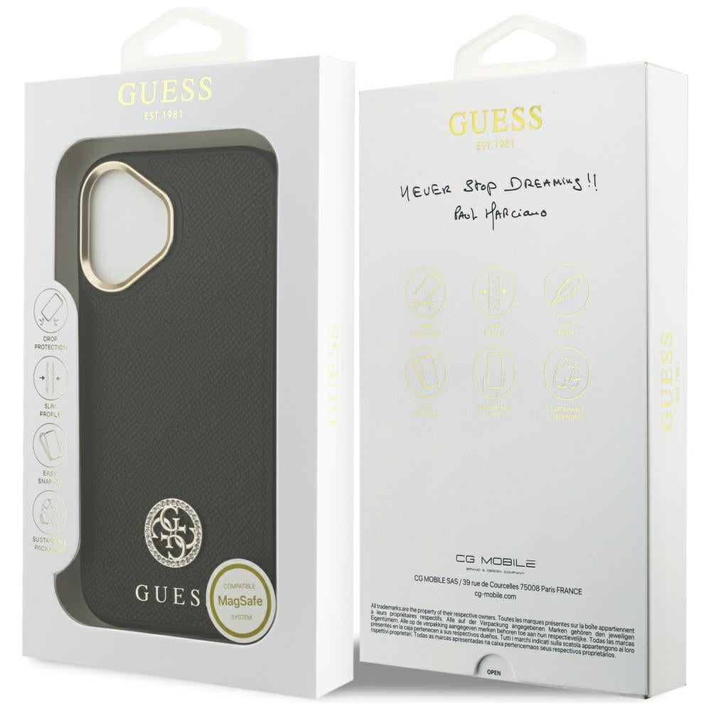Guess Grained Strass Logo MagSafe dėklas iPhone 17 - juodas