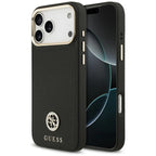 Guess Grained Strass Logo MagSafe dėklas, skirtas iPhone 17 Pro Max - juodas
