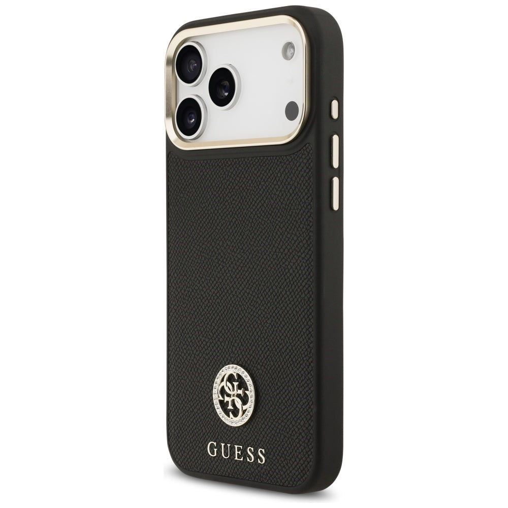 Guess Grained Strass Logo MagSafe dėklas, skirtas iPhone 17 Pro Max - juodas