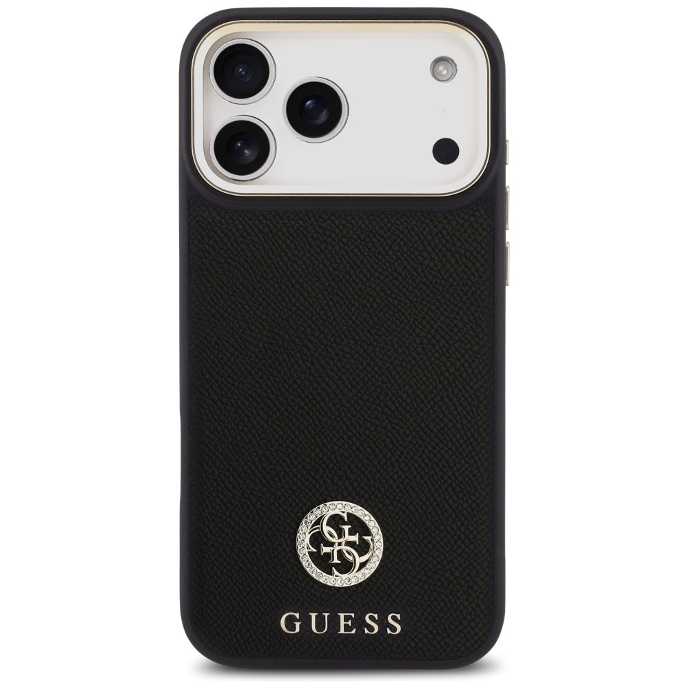 Guess Grained Strass Logo MagSafe dėklas, skirtas iPhone 17 Pro Max - juodas