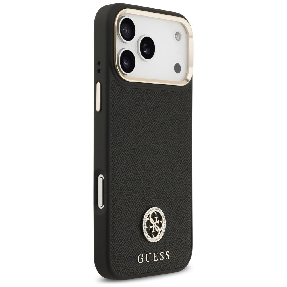 Guess Grained Strass Logo MagSafe dėklas, skirtas iPhone 17 Pro Max - juodas