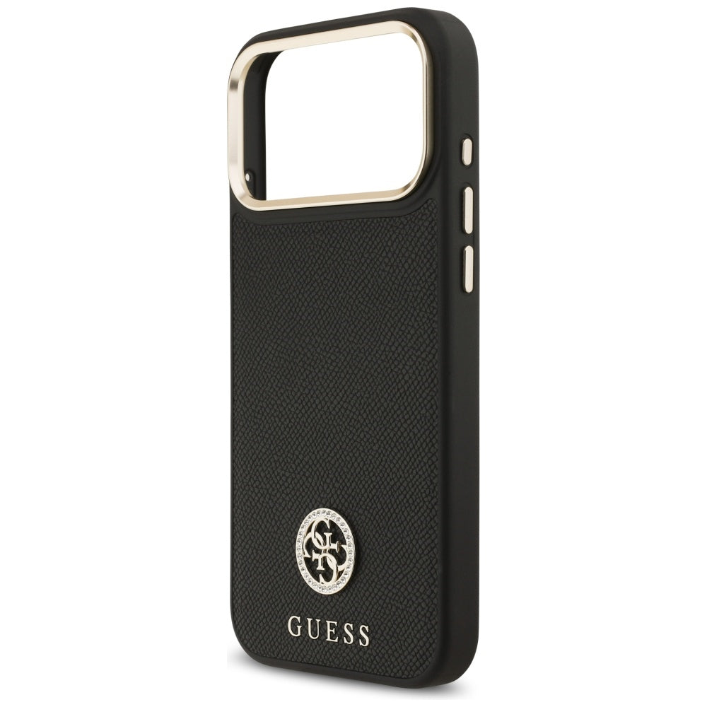 Guess Grained Strass Logo MagSafe dėklas, skirtas iPhone 17 Pro Max - juodas