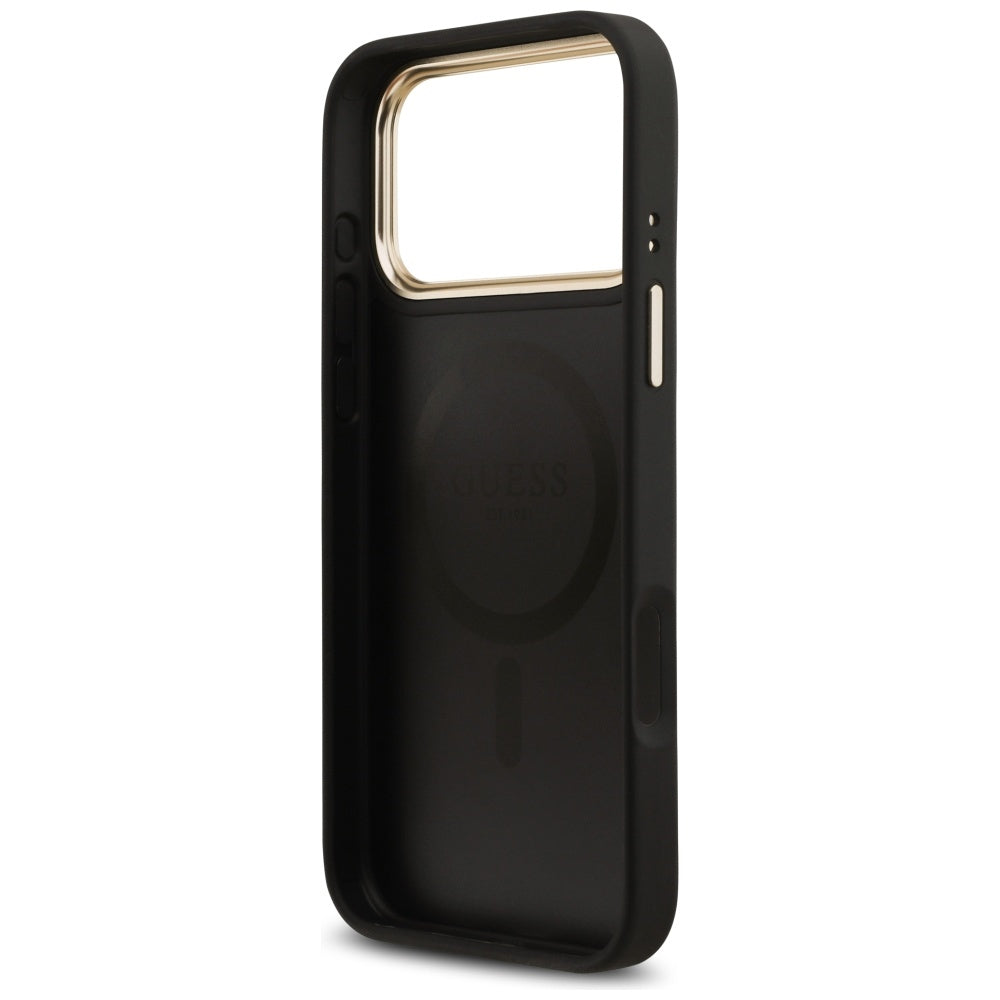 Guess Grained Strass Logo MagSafe dėklas, skirtas iPhone 17 Pro Max - juodas