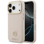 Guess Grained Strass Logo MagSafe dėklas, skirtas iPhone 17 Pro - rožinis