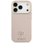 Guess Grained Strass Logo MagSafe dėklas, skirtas iPhone 17 Pro - rožinis