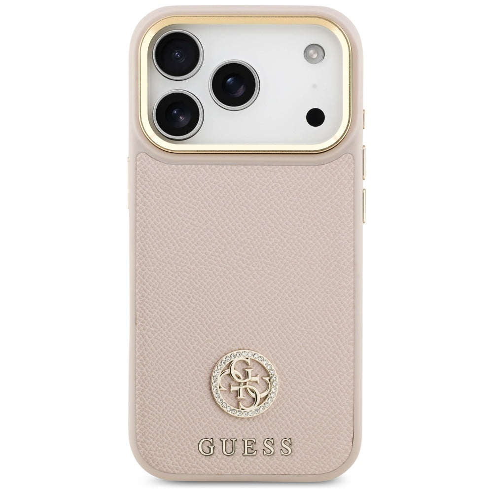 Guess Grained Strass Logo MagSafe dėklas, skirtas iPhone 17 Pro - rožinis