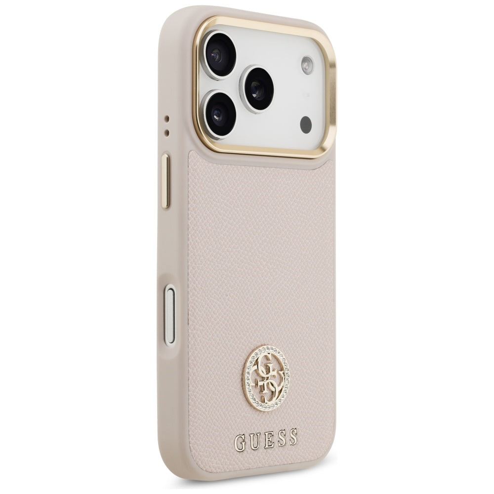 Guess Grained Strass Logo MagSafe dėklas, skirtas iPhone 17 Pro - rožinis
