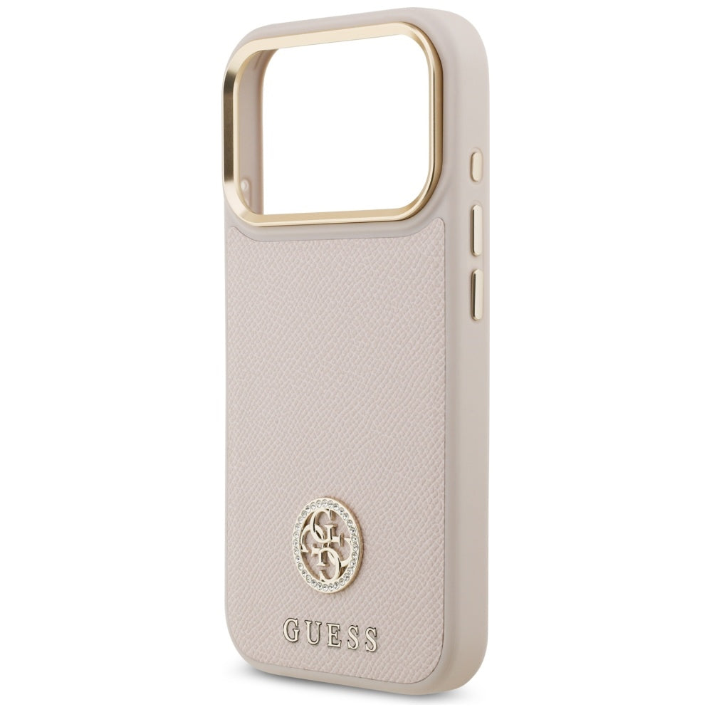 Guess Grained Strass Logo MagSafe dėklas, skirtas iPhone 17 Pro - rožinis