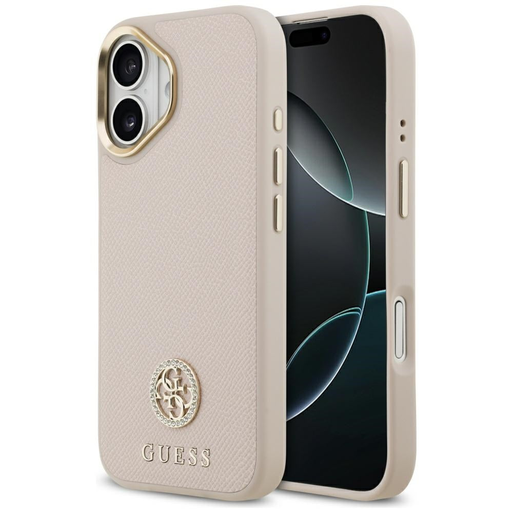 Guess Grained Strass Logo MagSafe dėklas iPhone 17 - rožinis