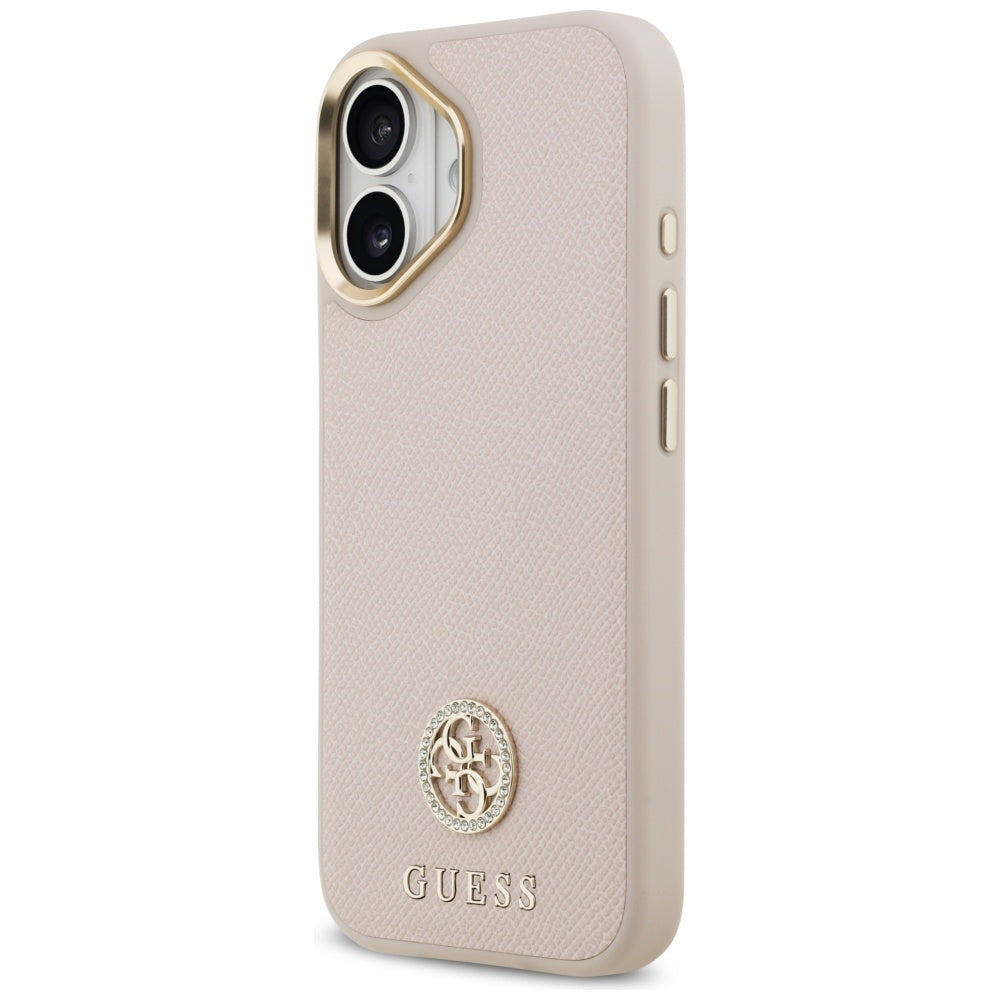 Guess Grained Strass Logo MagSafe dėklas iPhone 17 - rožinis